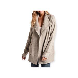 White + Warren Cozy Pocket Coatigan Knit Jacket, Size L, Oat Heather, NWT